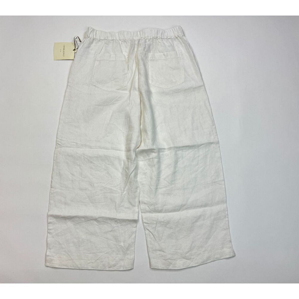 Cynthia Rowley Linen Wide Leg Cropped Pants Women L NWT Elastic Waist Pockets - Picture 2 of 12